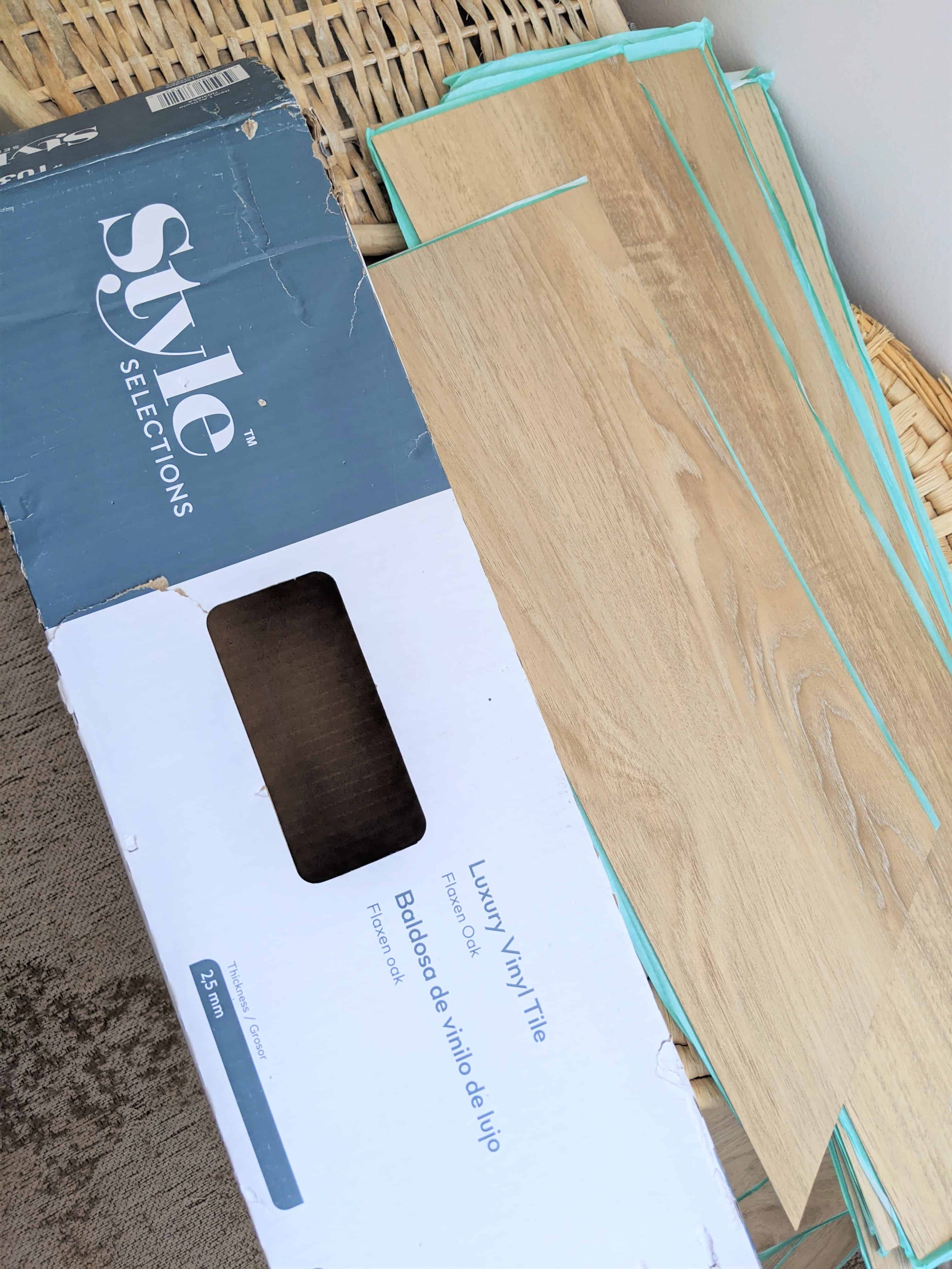 open package of vinyl wood flooring