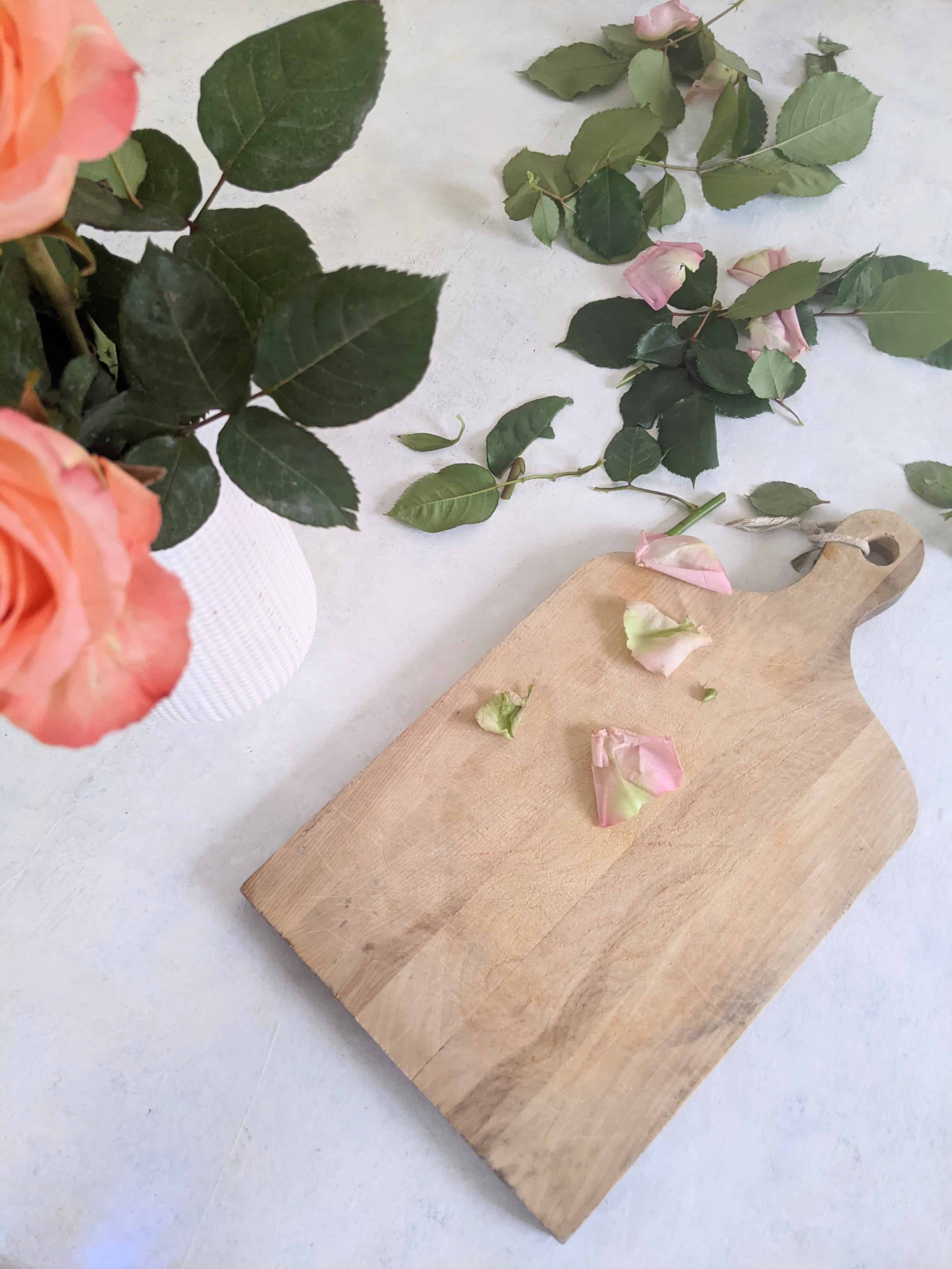 roses and cutting board