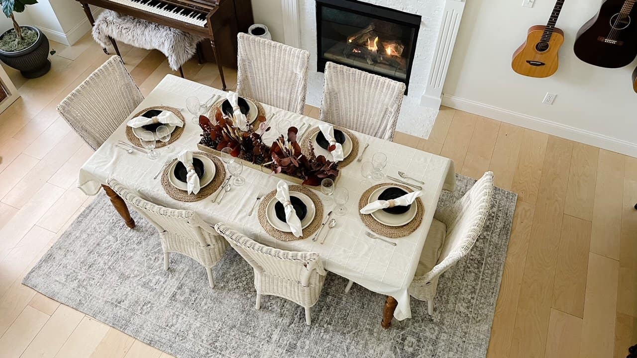 save money thrifted Fall table setting cozy aesthetic