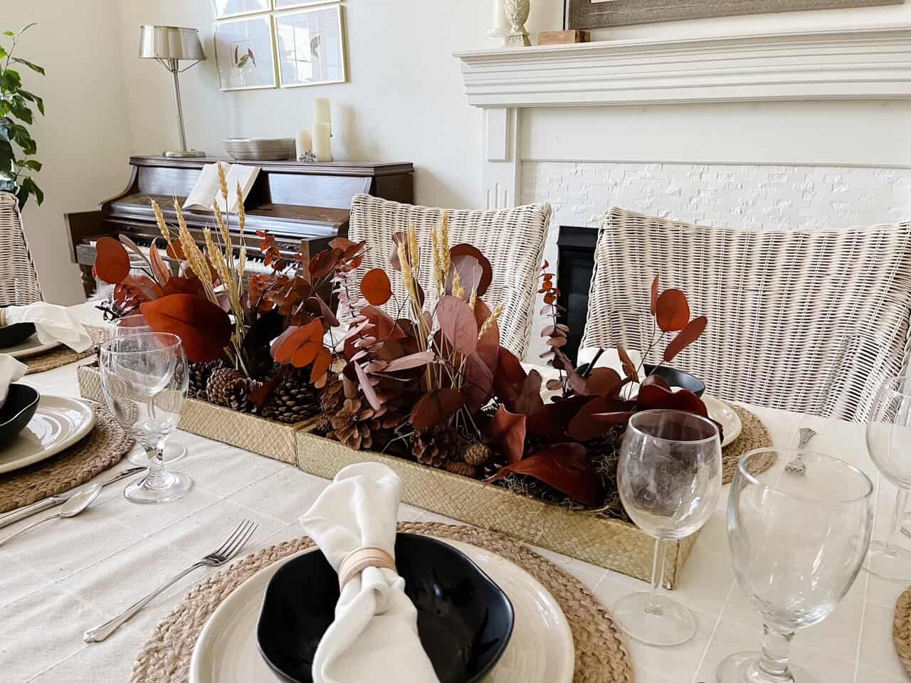 save money thrifted Fall table setting fireplace