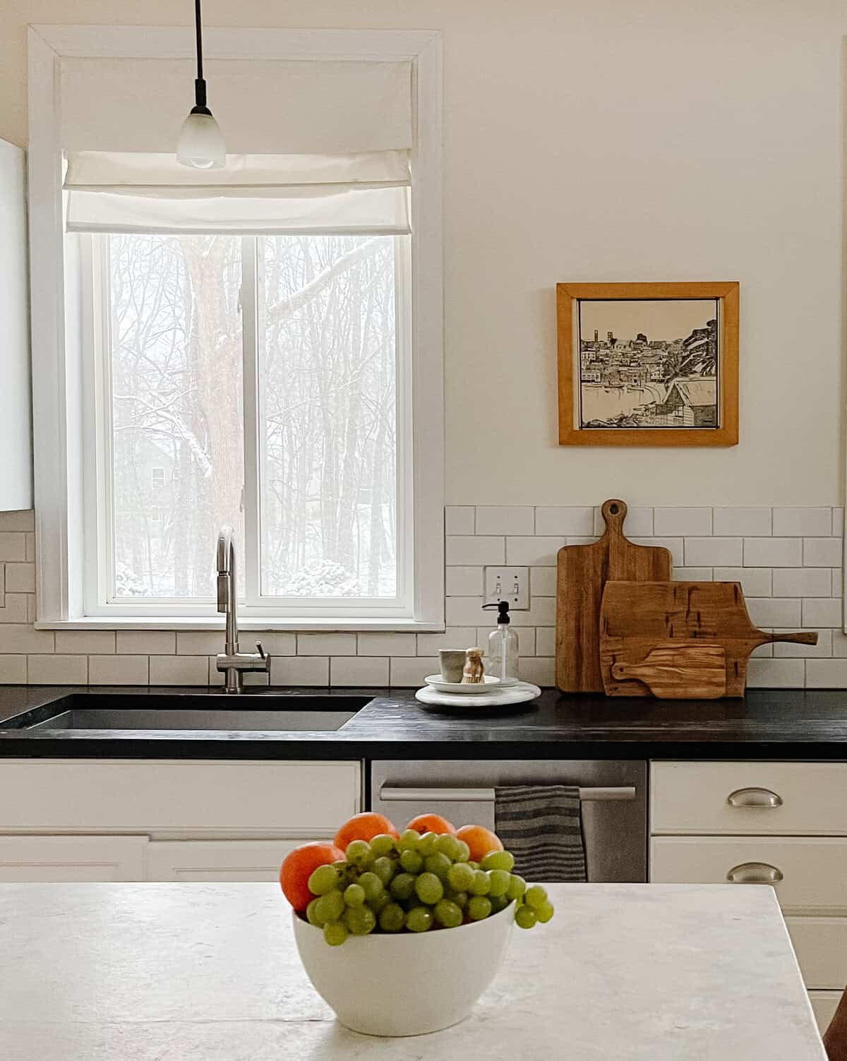 A traditional, vintage neutral kitchen.