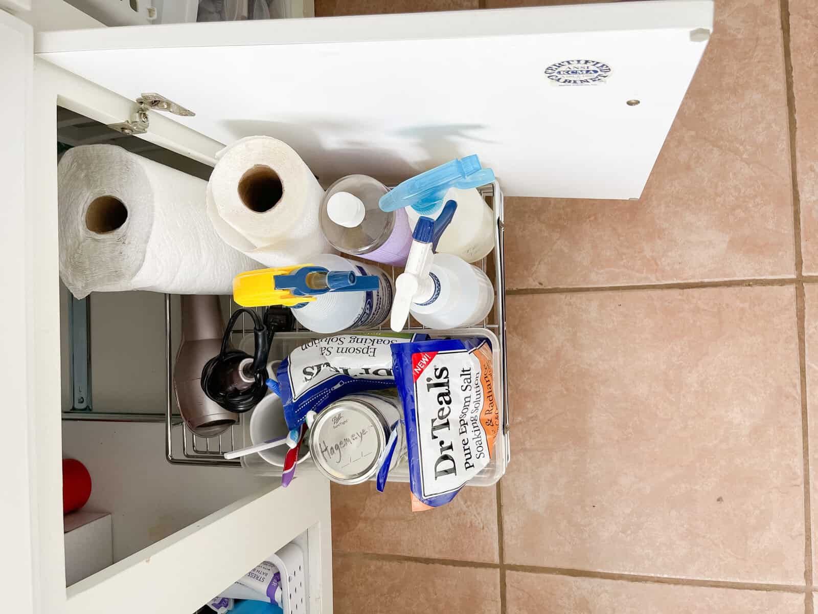 Organizing Bathroom Cabinets pull out drawer