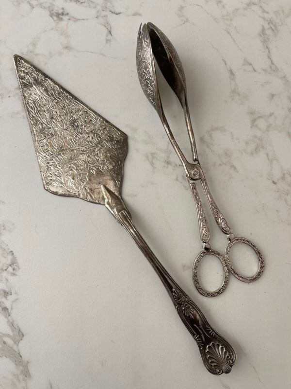 ornate silver plated serving utnsils
