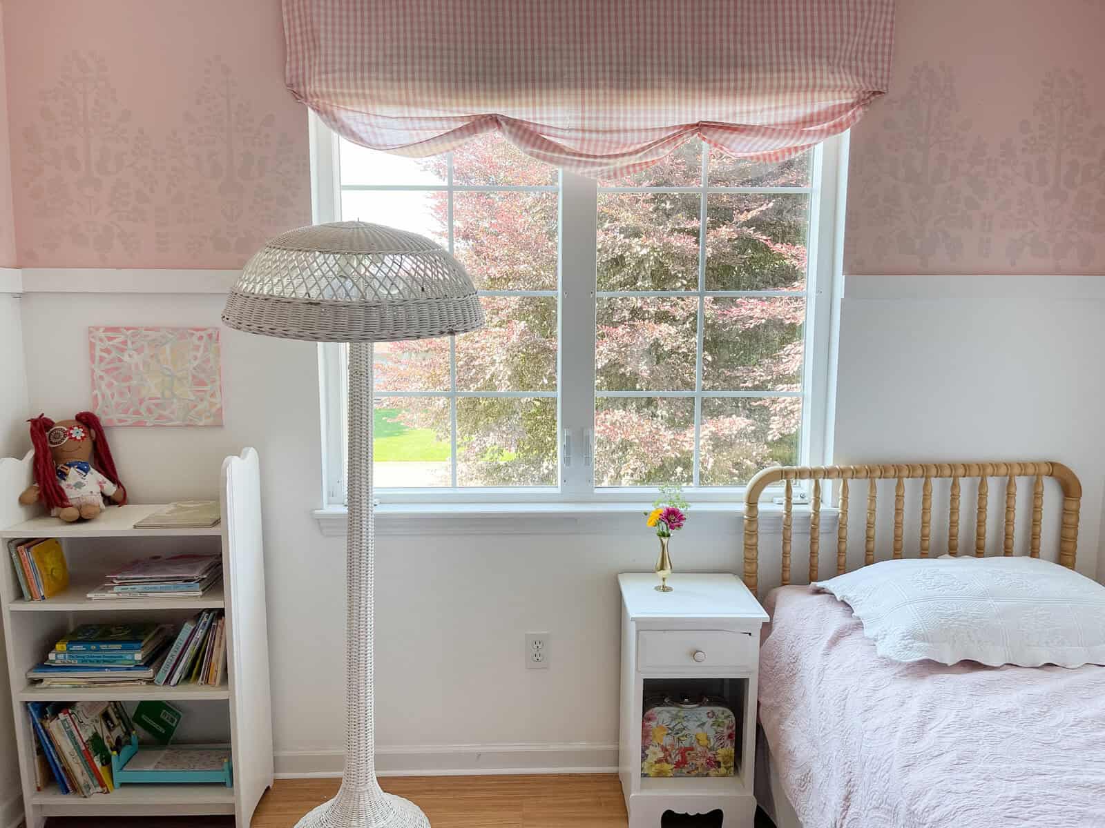 cottage style pink stenciled girls bedroom