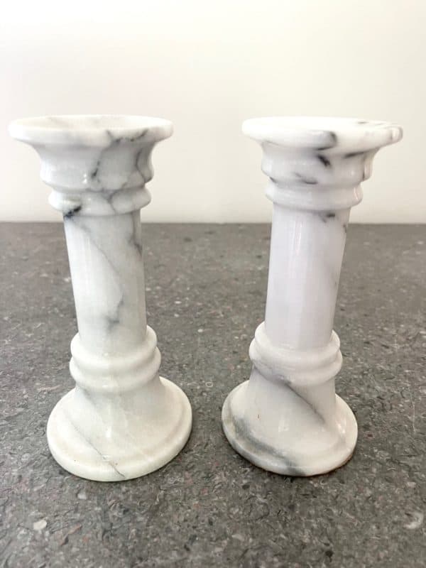 pair of white marble candle stick holders