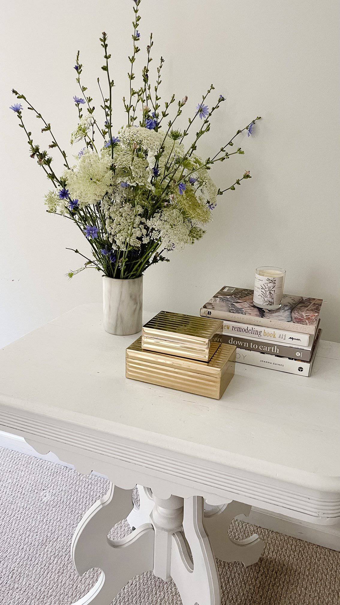 gathering wildflower bouquets white bedroom