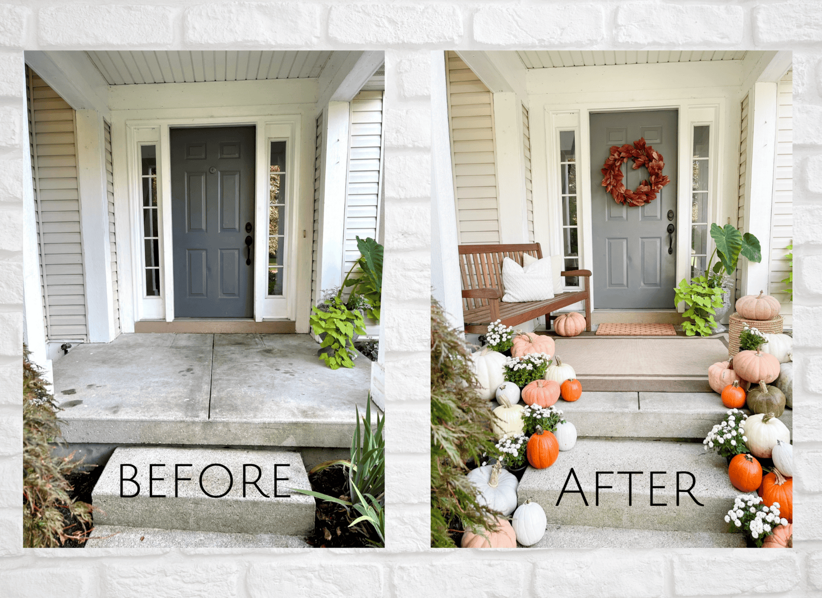 before and after fall front porch