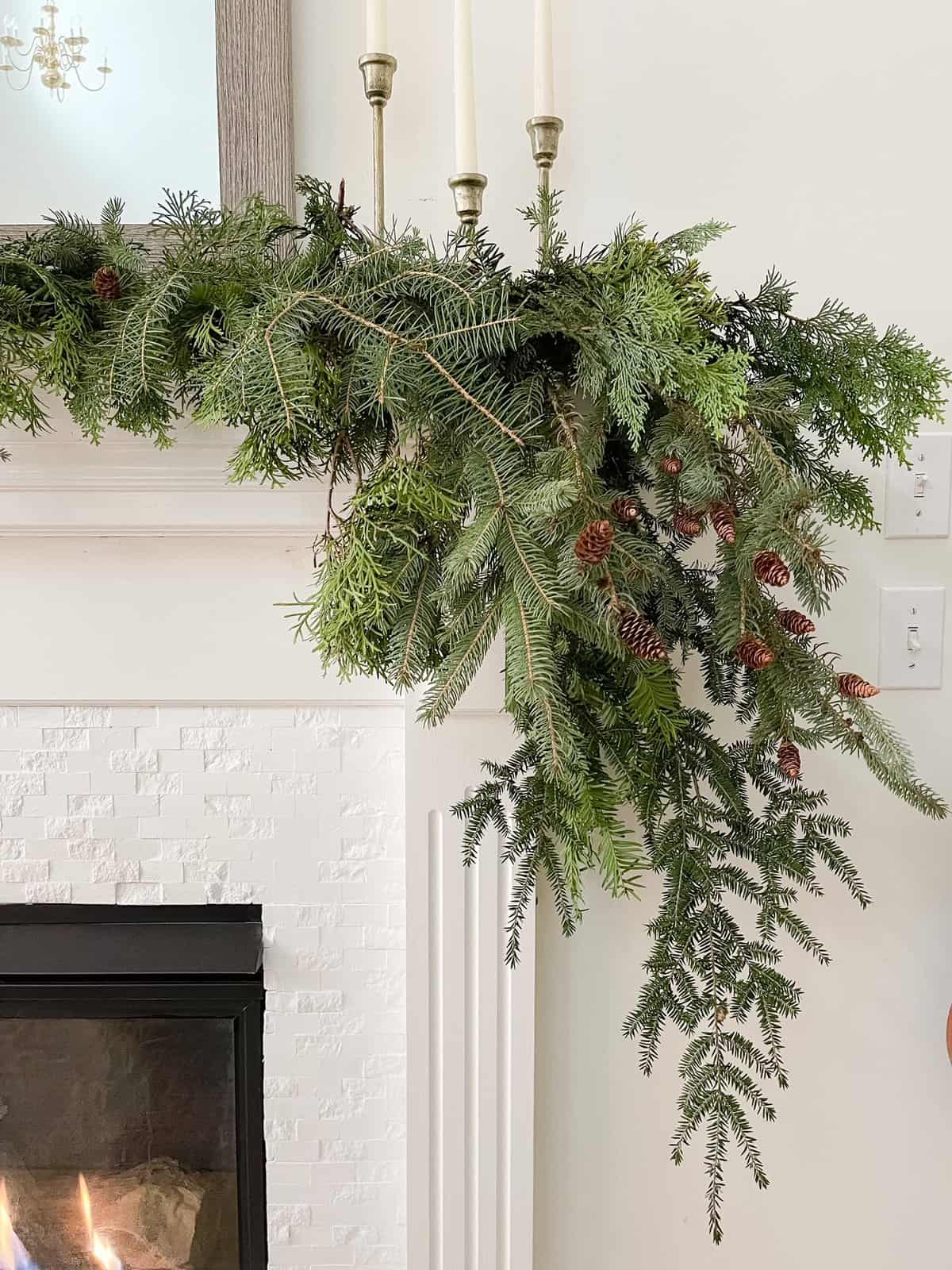 Mantel decor Christmas with Fresh Evergreens