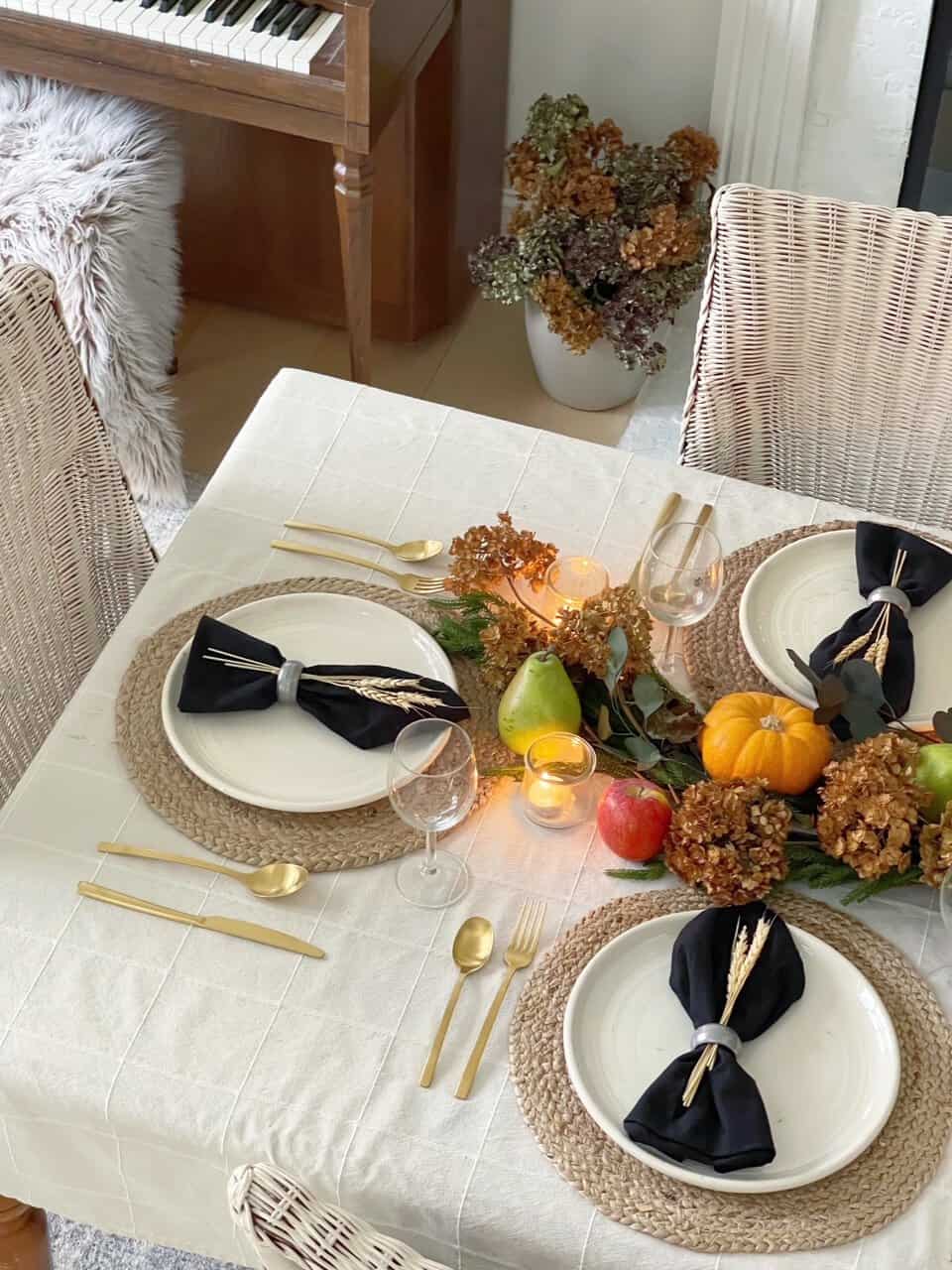 neutral Thanksgiving table setting