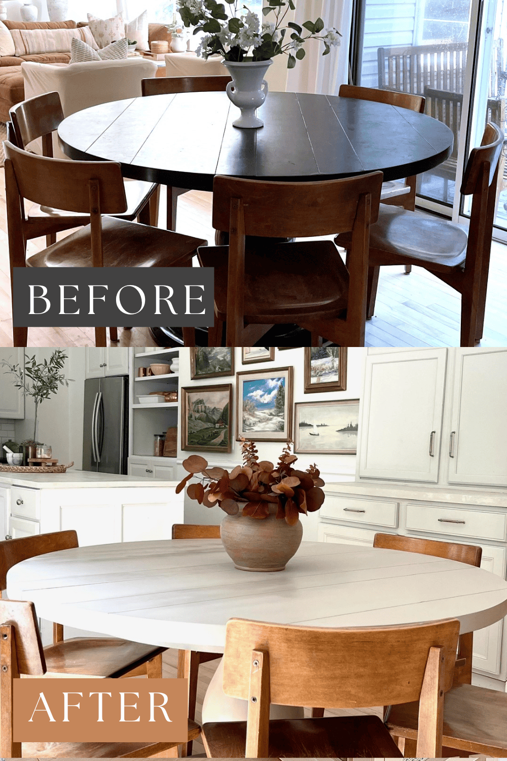 transformed dining room table before and after